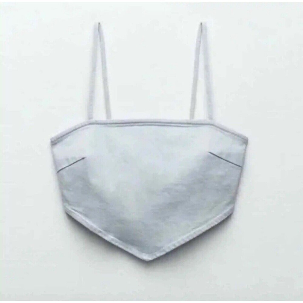 ZARA Light BLue Denim Triangle Bandana Handkerchief Cropped Tank Top Size M  NWT